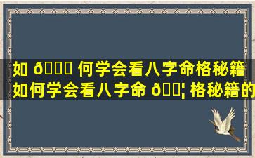 如 🐞 何学会看八字命格秘籍「如何学会看八字命 🐦 格秘籍的方法」